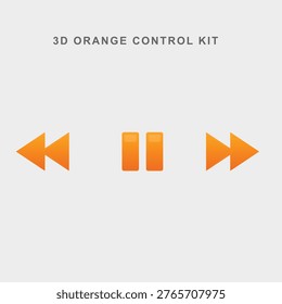 This vector depicts a 3D orange control kit with play, pause, and rewind buttons on a white background. The control kit is designed to provide an intuitive and user-friendly interface for multimedia applications. The 3D design and vibrant orange color give the control kit a modern and sleek appearance. The vector can be used to represent a concept or idea for a digital product or application, showcasing the importance of interactive elements and visual design in creating an engaging user experience.