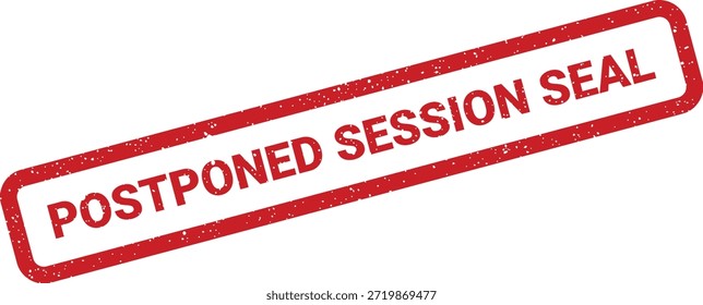 Este Vector muestra un sello de estilo grunge que indica que una sesión ha sido pospuesta. Ideal para documentos oficiales, cambios de eventos o Actualizar de horarios.