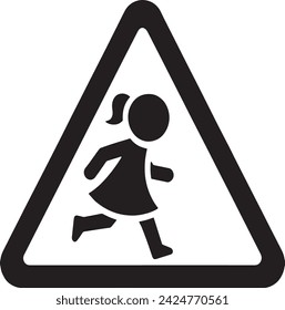  This vector depicts a high-contrast, black and white traffic sign icon signaling caution for children crossing.