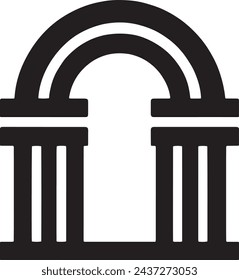 This vector depicts a minimalist, black and white icon of an archway flanked by two classical columns, symbolizing architectural elegance and historical structures.