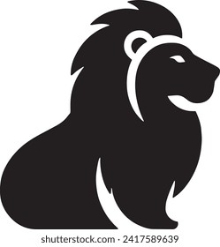 This vector depicts a powerful black silhouette of a lion in profile. It features the lion's majestic mane, calm and composed facial expression, and the muscular outline of its chest and shoulders.