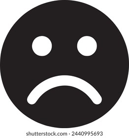 This vector depicts a simple yet powerful unhappy or sad face emoji in black and white.