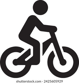  This vector depicts a strong black silhouette of a cyclist actively pedaling a bike, represented in a dynamic and simplified form against a white background. 