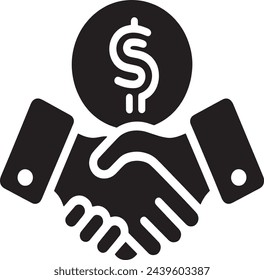 This vector depicts a stylized icon representing a handshake, symbolizing partnership or agreement, overlaid with a dollar sign, suggesting a financial or business context.