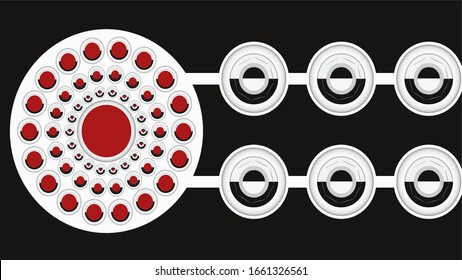 This is a vector design of a black and magenta color,  abstract button alignment.