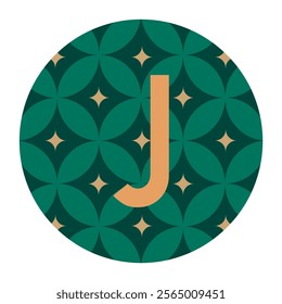 This vector design combines a bold J with a floral-inspired star pattern on a green circular background. A chic and modern take for logo or decorative purposes.