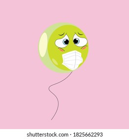 
This is a vector design depicting a sad balloon that wants to be free from corona soon. seen in the balloon design wearing a mask