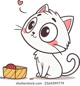 This vector design depicts a cute and playful white cat.