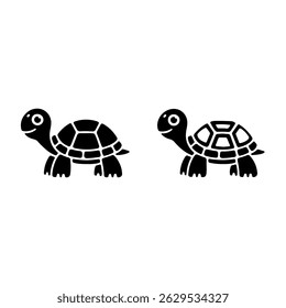 This vector design features a minimalist silhouette of three tortoises. The silhouettes are clean and simple, making them versatile for various applications. 