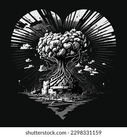 This vector design features a nuclear reactor and mushroom cloud, manipulated in a creative and unique way. It's perfect for anyone interested in science, technology, or graphic design.