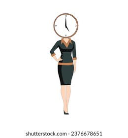 This is a vector design illustration of a career woman or woman who works in an office who is disciplined about her time