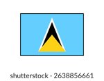 This vector design showcases the vibrant national flag of Saint Lucia, featuring a distinctive blue background with a striking triangular pattern in black, white, and yellow.