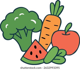 This vector displays fruits and vegetables
