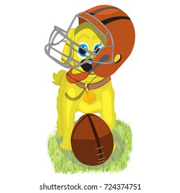 This is a vector drawing on which symbol of the new year is a yellow dog and he is absorbed in a suit of American football