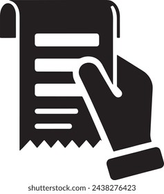  This vector features a black and white icon representing a hand holding a receipt. 