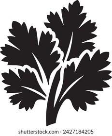 This vector features a bold black silhouette of parsley leaves with intricate detailing, creating a striking contrast against the white background. 