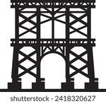 This vector features a bold, graphic icon representing an industrial tower or bridge-like structure. 