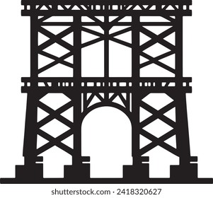 This vector features a bold, graphic icon representing an industrial tower or bridge-like structure. 