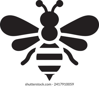 This vector features a bold silhouette of a bee, captured in high-contrast black and white. 