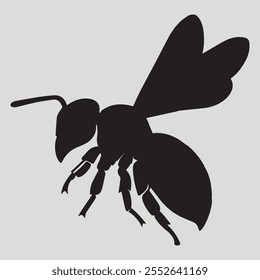 Este Vector presenta una silueta atrevida de una abeja, capturada en alto contraste