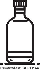 This vector features a bottle illustration with a simple and minimalist design in black and white