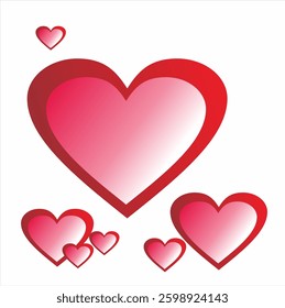 This vector features a bunch of hearts with a red and pink gradient, creating an elegant shiny effect
