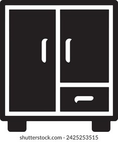 This vector features a clean, black silhouette of a modern wardrobe. 