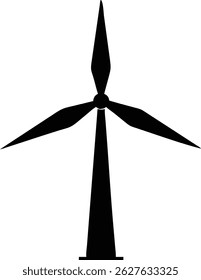 Este vetor apresenta uma silhueta preta limpa e sólida de uma moderna turbina eólica de três lâminas. Contra o pano de fundo branco, as linhas afiadas fornecem uma impressão de força.