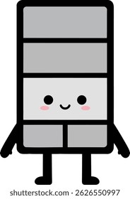 Este vetor apresenta um personagem de tijolo cinza bonito com uma cara sorridente, membros pretos simples e bochechas cor-de-rosa, criando um humor amigável e brincalhão.