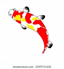 This vector features a koi fish in a simple yet attractive illustration style. The koi fish is depicted with an elegant elongated body, featuring a distinctive red, yellow, and white color pattern