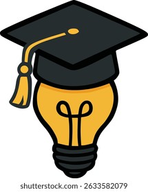 This vector features a light bulb icon with a graduation cap