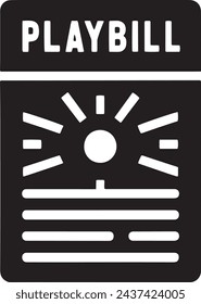  This vector features a minimalist black and white silhouette of a theater playbill, capturing the traditional format used to detail the performances and cast of a theatrical production. 