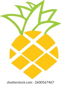 This vector features a minimalist pineapple illustration with a modern touch. The body of the pineapple is depicted using geometric shapes in the form of bright yellow rhombus pieces