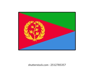 This vector features the national flag of Eritrea, showcasing its distinct colors and design elements. The flag blends green, red, blue, and a prominent emblem representing unity.