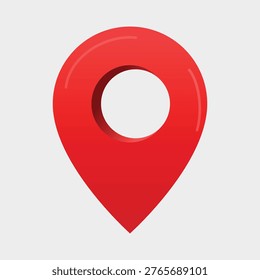 This vector features a prominent red map pin icon set against a clean and neutral white background. The icon is designed to represent a location or point of interest on a map, making it easily recognizable and intuitive for users. The bold red color of the pin draws attention and provides visual contrast with the surrounding environment, allowing it to stand out and serve its purpose effectively in various digital applications and interfaces.