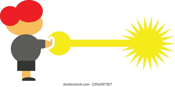 This vector features a red-haired, curly-haired child emitting a burst of energy, adding a touch of fantasy to your projects.