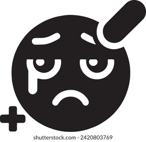  This vector features a simplistic black and white representation of a feverish emoji. 