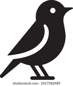 This vector features a simplistic yet captivating black silhouette of a bird in profile. The bird is depicted perched, with its beak slightly open as if caught in mid-song.