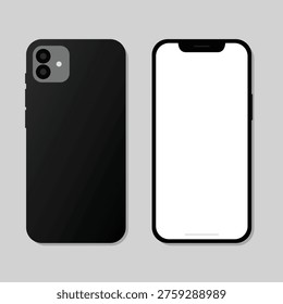 This vector features a sleek black smartphone with a blank white screen on a gray background, perfect for mockup and design purposes. The phone's modern design and clean lines make it an ideal visual for showcasing products, services, or applications. The vector is suitable for use in advertising, marketing, and branding materials, as well as graphic design and digital art projects. The smartphone's blank screen provides a versatile canvas for creative expression and visual storytelling.