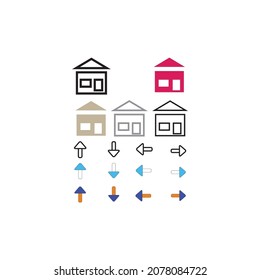 This vector file consist of home forward backward upward and downward icons in the form of different fill colors and different strokes and strokes colors.