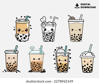 This vector file is a cute Bubble Tea SVG cut file, featuring a kawaii design of a Boba Bubble Tea that works great as a clipart. svg