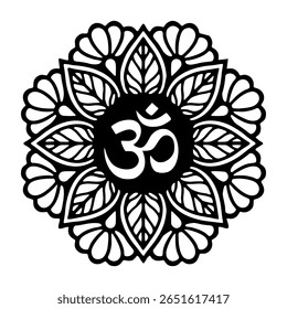 This vector file features a meticulously crafted Om design encircled by an elegant round floral pattern. Ideal for a variety of uses, including acrylic cutting, printing, and other creative projects