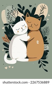 Este archivo vectorial presenta a dos gatos adorables abrazándose unos a otros en una muestra reconfortante de afecto. 