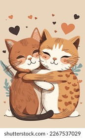 This vector file features two adorable cats hugging each other in a heartwarming display of affection. 