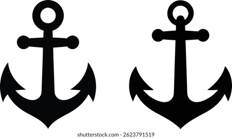 This vector file features two classic black anchor silhouettes, perfectly isolated on a clean white background.