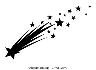 This is a vector file of a shooting star with a trail of stars, fully editable and scalable to any size without loss of quality, available in EPS10 format.