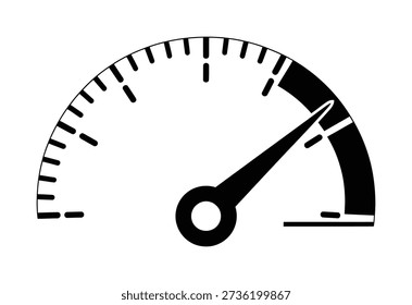 This is a vector file of a simple black speedometer icon, fully editable and scalable to any size without losing quality, available in EPS10 format. It's perfect for use in graphic designs, dashboards, and user interfaces.