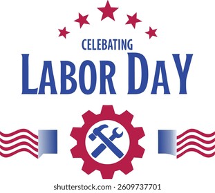This vector file titled 'Celebrating Labor Day Illustration With American Flag Accents And Stars Design' contains content