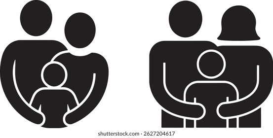 This vector file titled 'Family Protection Concept Showing Parent Child Bond In Black And White Vector Illustration' con