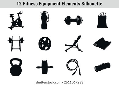This vector file titled 'Fitness Equipment Black Silhouette Vector Set For Gym Workout Training And Healthy Lifestyle In